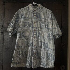 Orvis Men's Button-Up Shirt Print Short Sleeve Cotton Blue Size Large #35